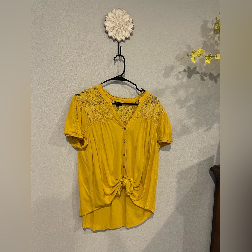 Torrid Mustard Crochet Detailed Blouse- 1X
